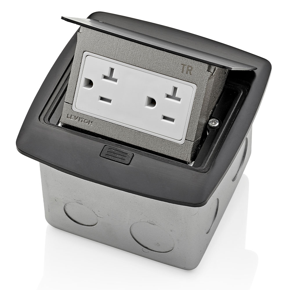 CAJA PISO POP-UP TOMA DOBLE TR 20A 2P 3H 125V NEGRO PFTR2-MB