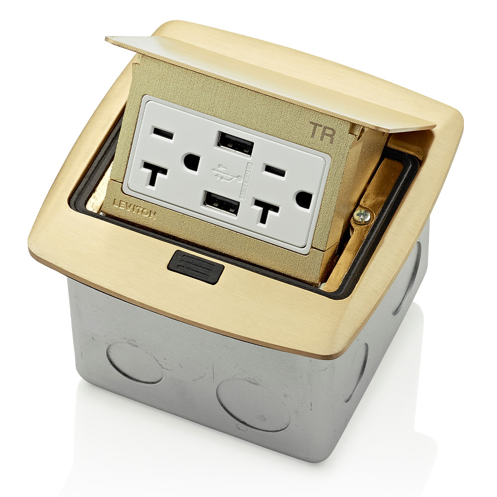 CAJA PISO POP-UP TOMA DOBLE USB TIPO A 20A 2P 3H 125V LATON PFUS2-BR