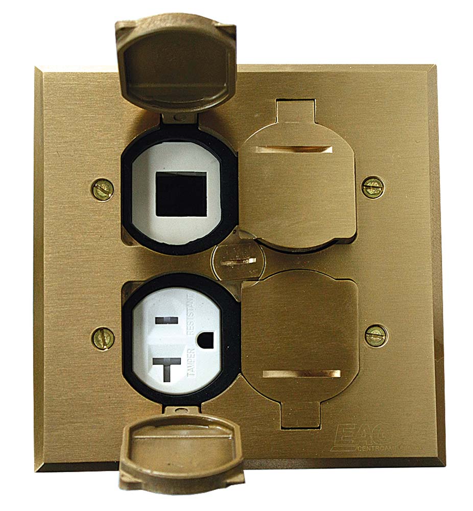 CAJA PISO TOMA 20A + INSERTO 2 JACK 2 GANG BISAGRA BRONCE 5798-2FBA