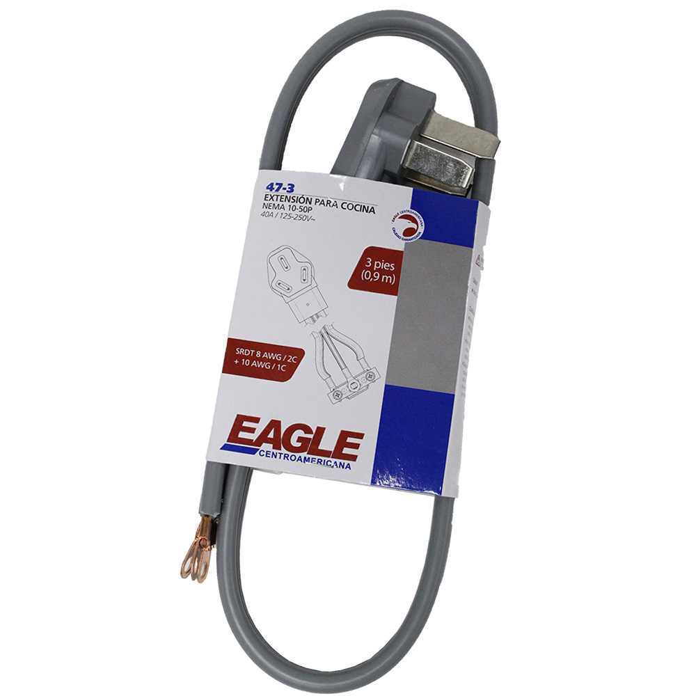 EXTENSION COCINA 3P 3H 40A 125/250V NEMA 10-50R CABLE 90cm GRIS 47-3
