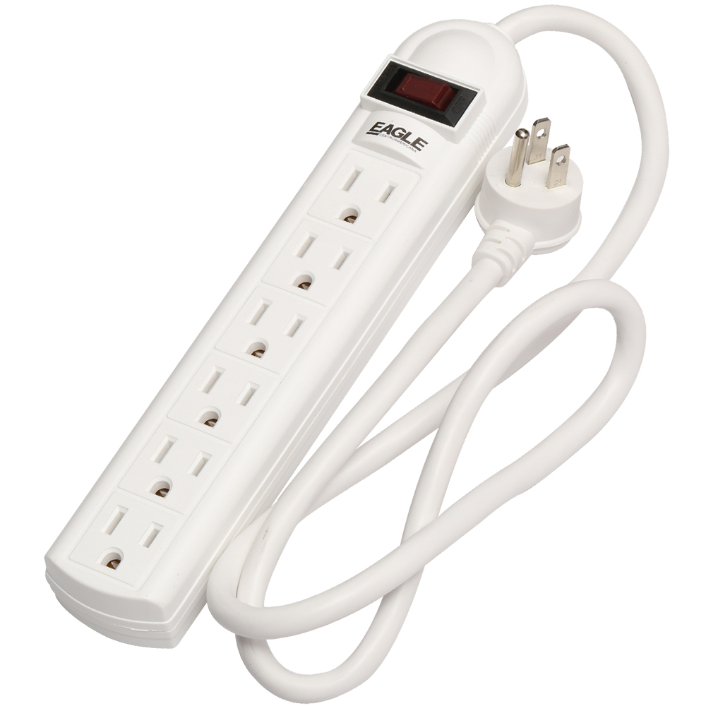 REGLETA 6 SALIDAS 2P 3H 15A 125V NEMA 5-15R CABLE 90cm BLANCO #1135