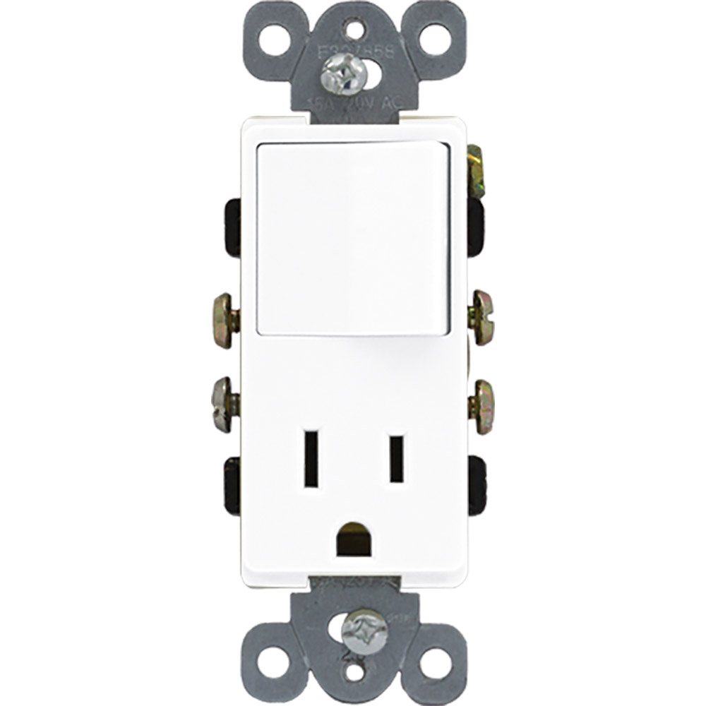 TOMA COMBINADO APAGADOR DECOR 1P 15A + TOMA 15A 125V BLANCO 3284-W