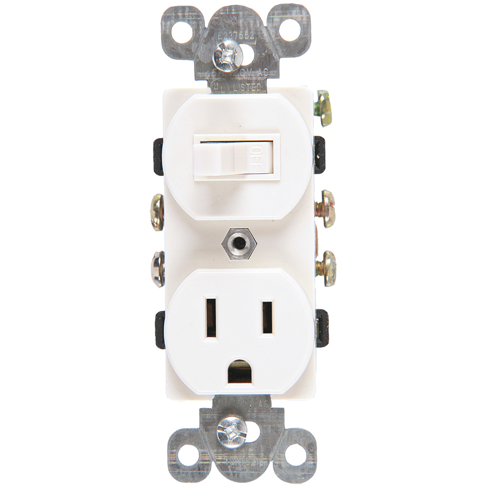 TOMA COMBINADO APAGADOR PALANCA 1P 15A + TOMA 15A 125V BLANCO 274-W