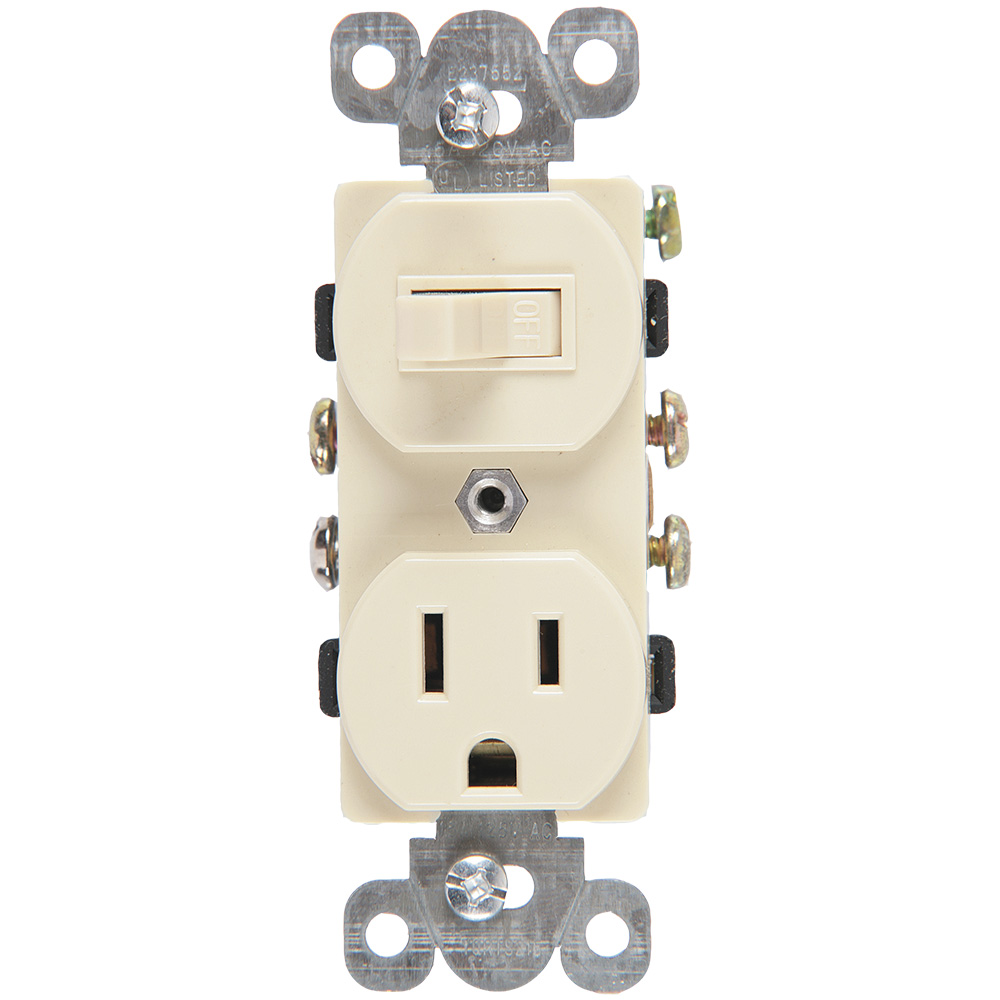 TOMA COMBINADO APAGADOR PALANCA 1P 15A + TOMA 15A 125V MARFIL 274-V