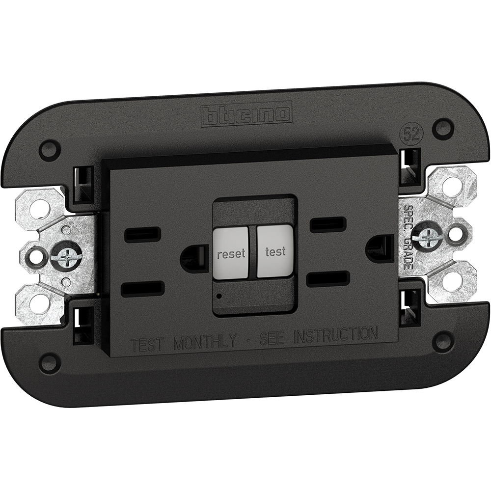 TOMA DOBLE GFCI 2P 3H 15A 125V C/SOPORTE NEGRO LIVING NOW KG4188GFG6