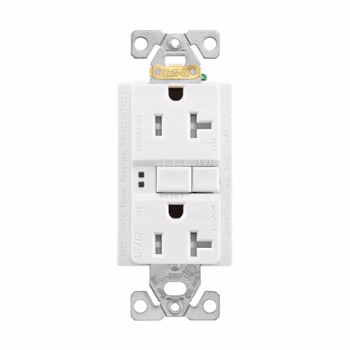 TOMA DOBLE RESI DUAL GFCI/AFCI TR 2P3H 20A 125V BLANCO TRAFGF20W