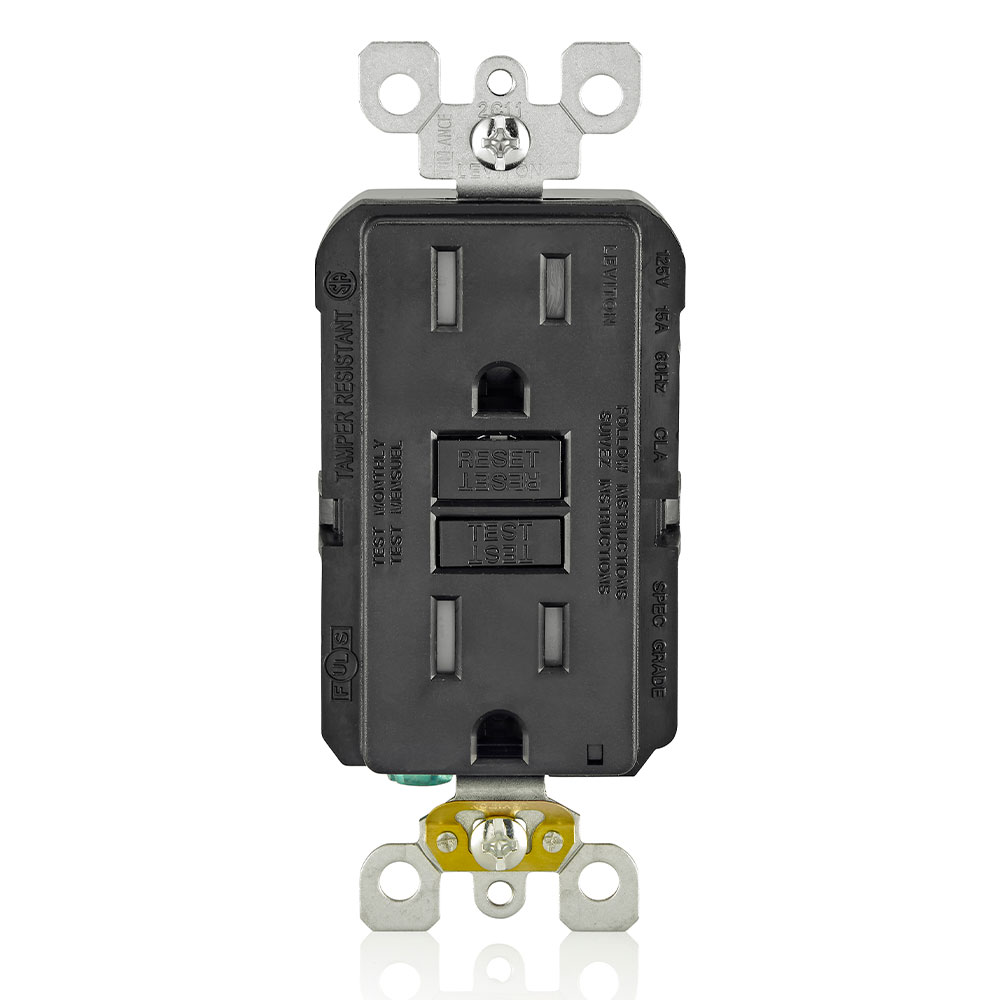 TOMA DOBLE RESI GFCI TR 2P 3H 15A 125V NEMA 5-15R NEGRO GFTR1-E