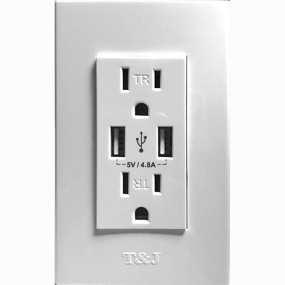TOMA DOBLE USB TIPO A/A 2P 3H 15A 125V NEMA5-15R 4.8A BLANCO T&J 8054W