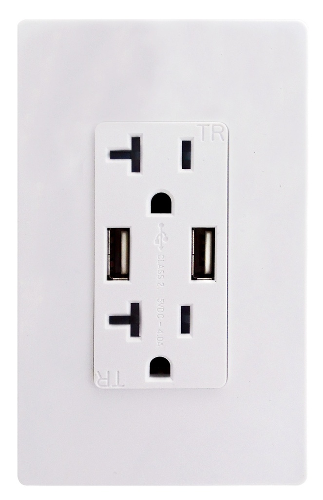 TOMA DOBLE USB TIPO A/A 2P 3H 20A 125V NEMA 5-20R 4A BLANCO DWR4-W