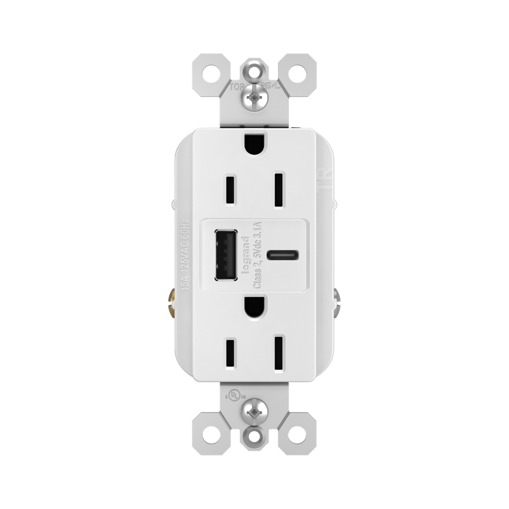 TOMA DOBLE USB TIPO A/C 2P 3H 15A 125V BLANCO RADIANT R26USBACW