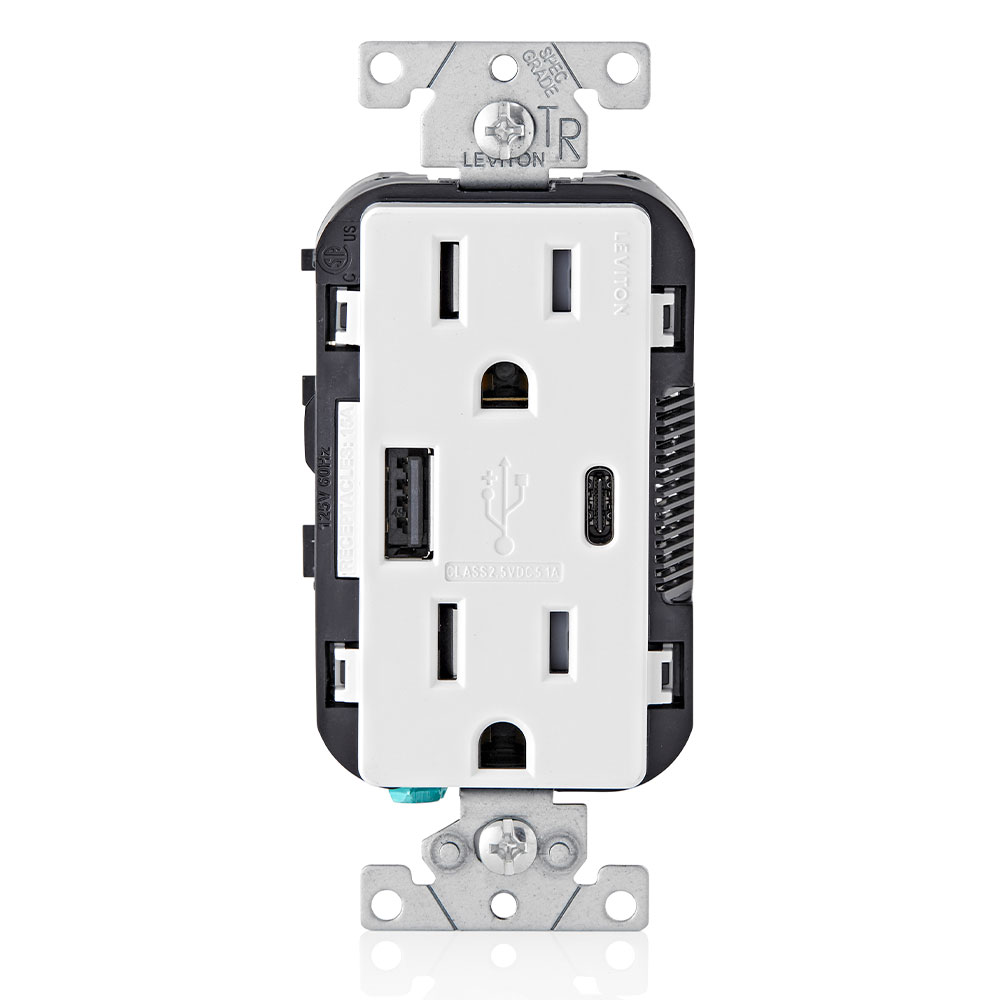 TOMA DOBLE USB TIPO A/C 2P 3H 15A 125V NEMA 5-15R 5.1A BLANCO T5633-W