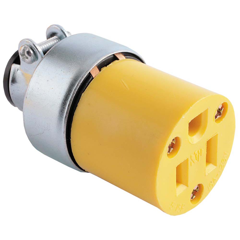 TOMA EXTENSION C/ABRAZADERA 2P 3H 15A 125V NEMA 5-15R AMARILLO #2887.