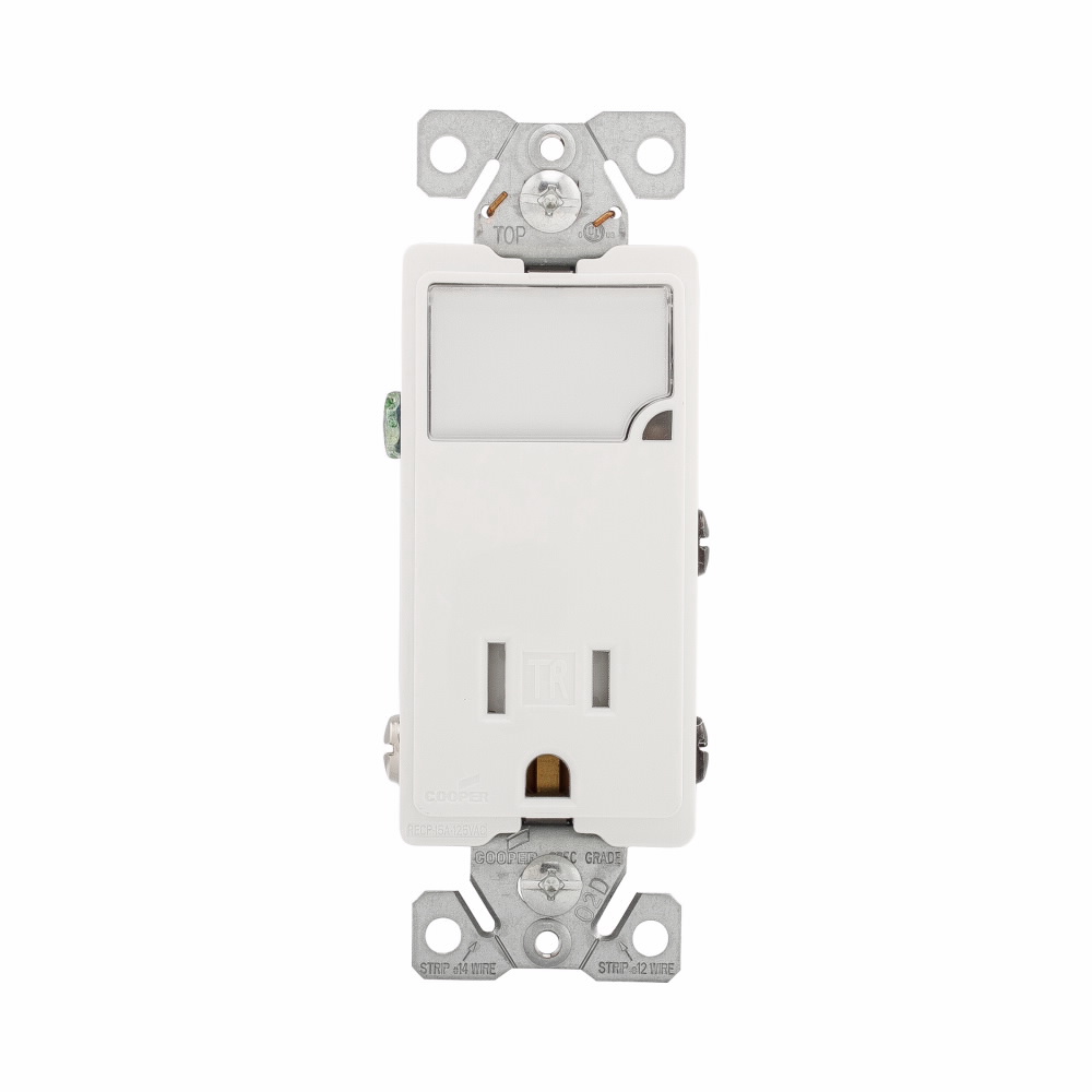 TOMA SENCILLO DECORATOR RESI TR 2P 3H 15A 125V+LUZ GUIA BLANCO TR7735W