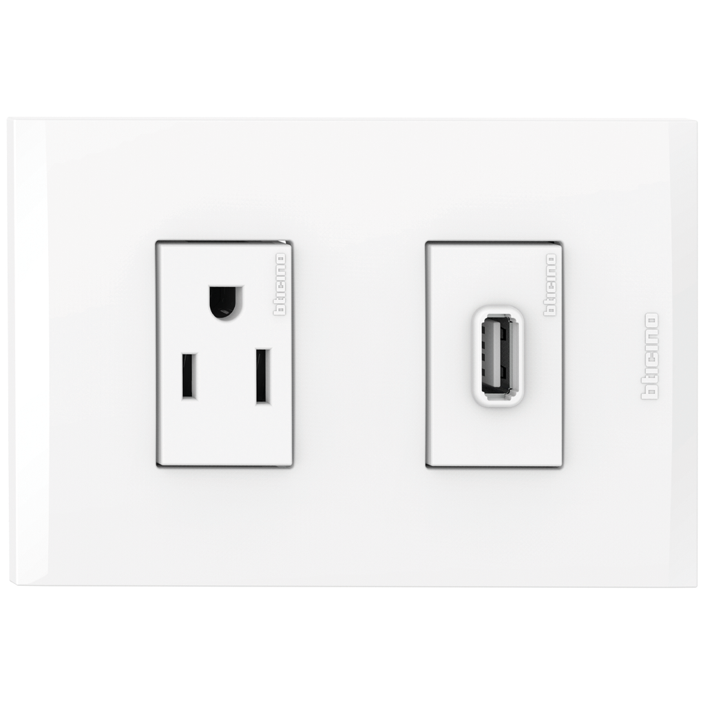 TOMA USB TIPO A + TOMA TR 2P 3H 15A 125V BLANCO NOBILE AF2231USBEB