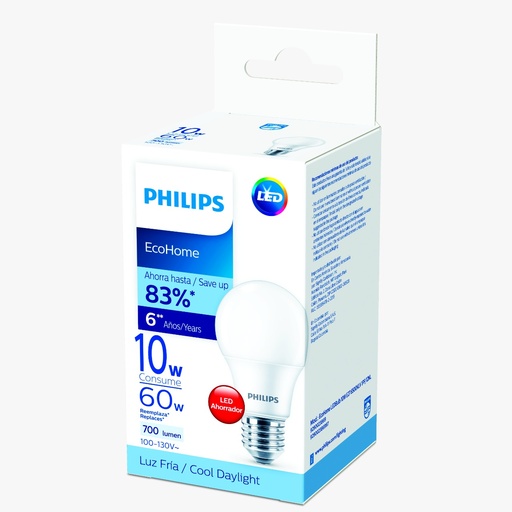 [3PH86997] BOMBILLO LED A19 E27 ECOHOME 10W 110-130V 700LM 6500K 929002386997