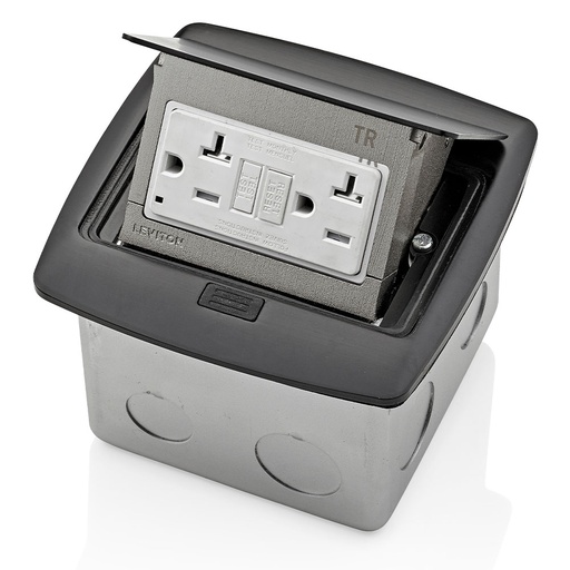 [LEVPFGF2-0MB] CAJA PISO POP-UP TOMA DOBLE GFCI 20A 2P 3H 125V NEGRO PFGF2-MB