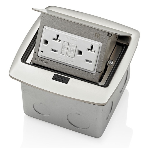 [LEVPFGF2-0BN] CAJA PISO POP-UP TOMA DOBLE GFCI 20A 2P 3H 125V NIQUEL PFGF2-BN