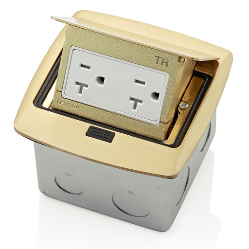 [LEVPFTR2-0BR] CAJA PISO POP-UP TOMA DOBLE TR 20A 2P 3H 125V LATON PFTR2-BR