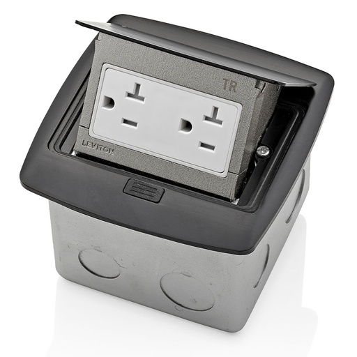 [LEVPFTR2-0MB] CAJA PISO POP-UP TOMA DOBLE TR 20A 2P 3H 125V NEGRO PFTR2-MB