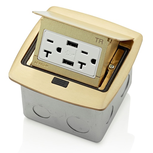 [LEVPFUS2-0BR] CAJA PISO POP-UP TOMA DOBLE USB TIPO A 20A 2P 3H 125V LATON PFUS2-BR