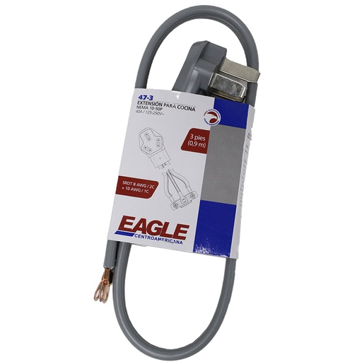 [E0943] EXTENSION COCINA 3P 3H 40A 125/250V NEMA 10-50R CABLE 90cm GRIS 47-3