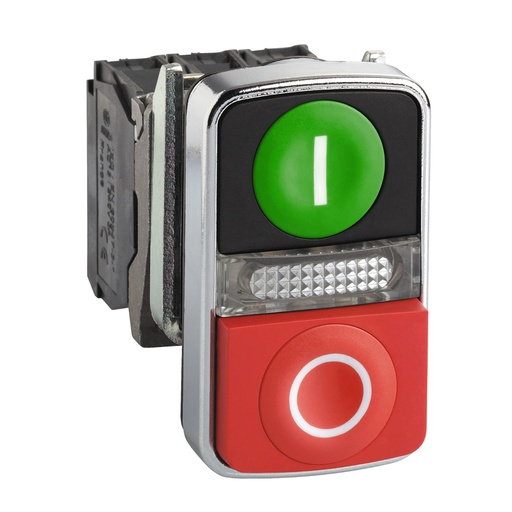 [99773731] PULSADOR DOBLE COMPLETO C/LUZ PILOTO XB4BW73731B5 NA+NC, AC/DC