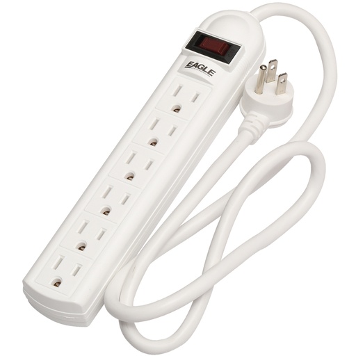[E021135] REGLETA 6 SALIDAS 2P 3H 15A 125V NEMA 5-15R CABLE 90cm BLANCO #1135