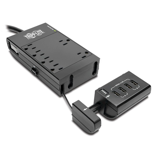 [460TLP66USBR] REGLETA SUPRESOR 6 TOMAS 15A 125V 4 USB TIPO A 1.8m NEGRO TLP66USBR