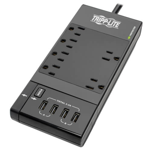 [460TLP68UBAM] REGLETA SUPRESOR 6 TOMAS 15A 125V 4 USB TIPO A RETRACT 2.4m TLP68UBAM