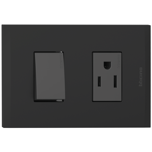 [2132232NG] TOMA COMBINADO APAGADOR 3V 15A + TOMA 15A NEGRO NOBILE AF2232EANG