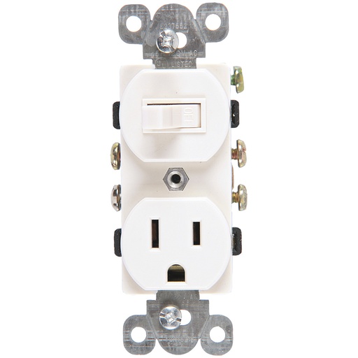 [E02274W] TOMA COMBINADO APAGADOR PALANCA 1P 15A + TOMA 15A 125V BLANCO 274-W