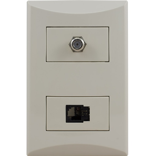 [E021007V] TOMA COMBINADO COAXIAL TV + TEL RJ11 MARFIL PLATA 1007-AV