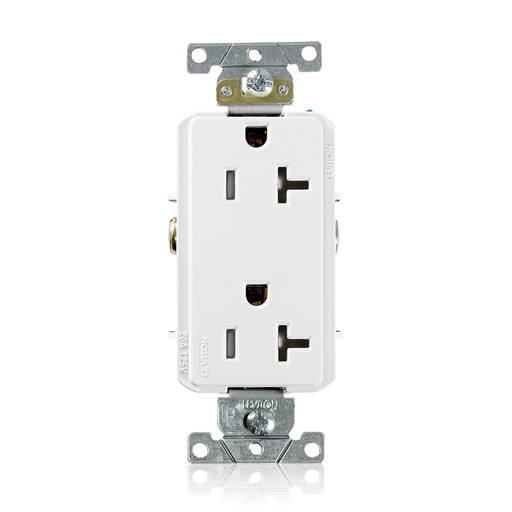 [LEVTDR20-W] TOMA DOBLE DECORA INDUS TR 2P 3H 20A 125V NEMA 5-20R BLANCO TDR20-W
