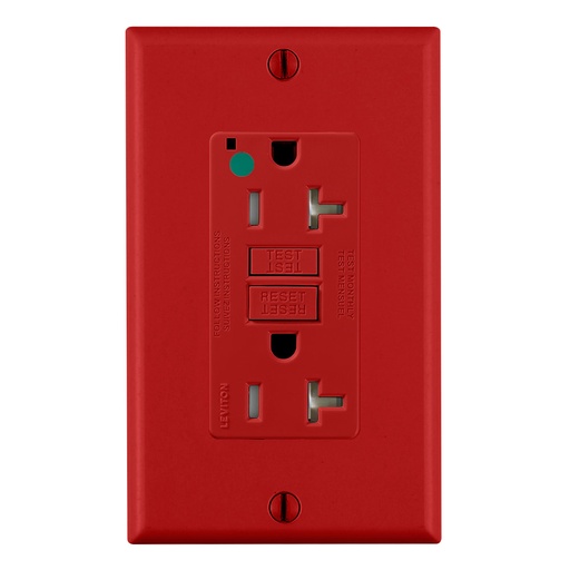 [LEVGFTR2-HGR] TOMA DOBLE HOSPITAL GFCI TR 2P 3H 20A 125V NEMA 5-20R ROJO GFTR2-HGR