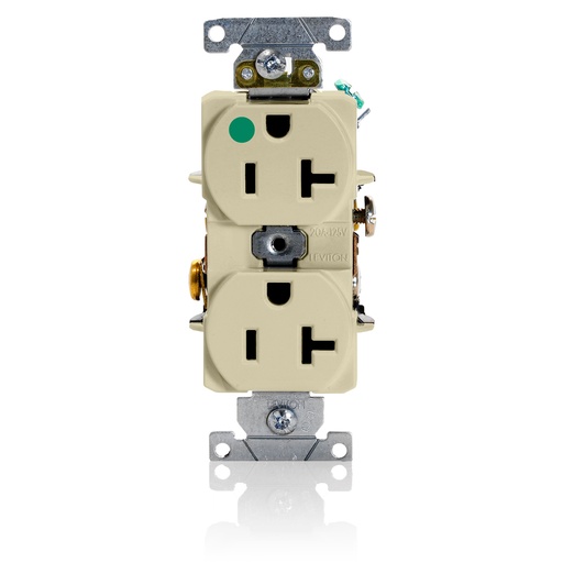 [LEV8300-HI] TOMA DOBLE HOSPITAL USO PESADO 2P3H 20A 125V NEMA 5-20R MARFIL 8300-HI
