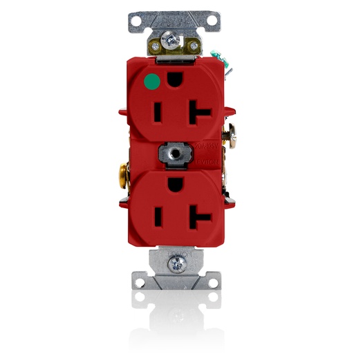 [LEV8300-HR] TOMA DOBLE HOSPITAL USO PESADO 2P 3H 20A 125V NEMA 5-20R ROJO 8300-HR