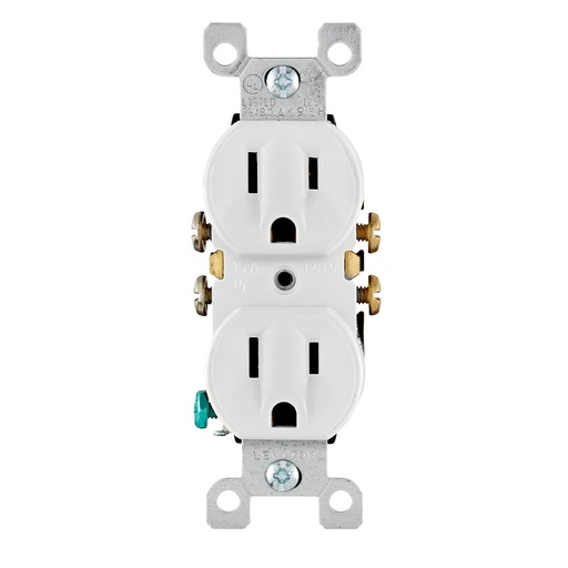 [LEV5320-WCP] TOMA DOBLE RESIDENCIAL 2P 3H 15A 125V NEMA 5-15R BLANCO 5320-WCP