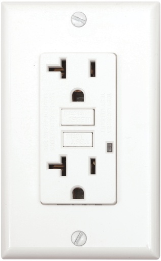 [E0120] TOMA DOBLE RESI GFCI 2P 3H 20A 125V NEMA 5-20R DECOR BLANCO GF20-W