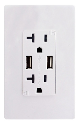 [E024R] TOMA DOBLE USB TIPO A/A 2P 3H 20A 125V NEMA 5-20R 4A BLANCO DWR4-W