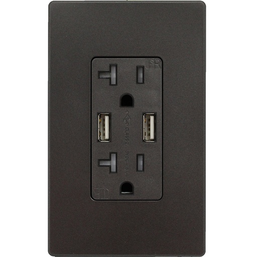[E024BK] TOMA DOBLE USB TIPO A/A 2P 3H 20A 125V NEMA 5-20R 4A NEGRO DWR4-BK