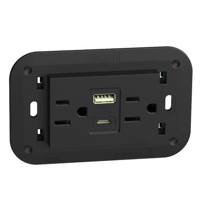 [214KG4188AC] TOMA DOBLE USB TIPO A /C 15A 125V C/SOPORTE NEGRO LIVING NOW KG4188AC