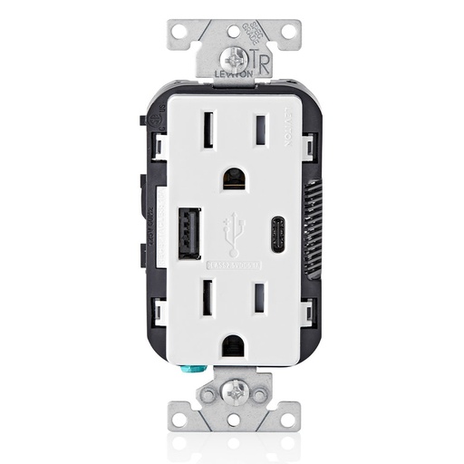 [LEVT5633-W] TOMA DOBLE USB TIPO A/C 2P 3H 15A 125V NEMA 5-15R 5.1A BLANCO T5633-W