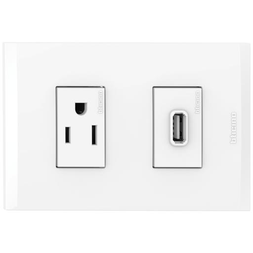 [2132231EB] TOMA USB TIPO A + TOMA TR 2P 3H 15A 125V BLANCO NOBILE AF2231USBEB