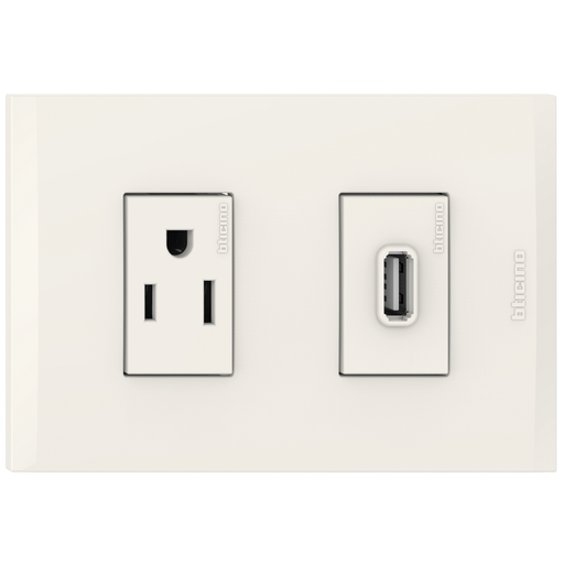 [2132231EM] TOMA USB TIPO A + TOMA TR 2P 3H 15A 125V MARFIL NOBILE AF2231USBEM